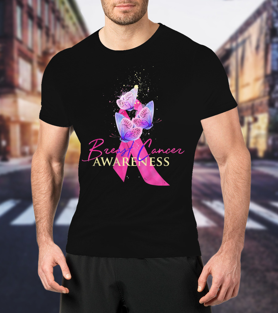 Breast Cancer Awareness Pink Ribbon Butterfly T-Shirt