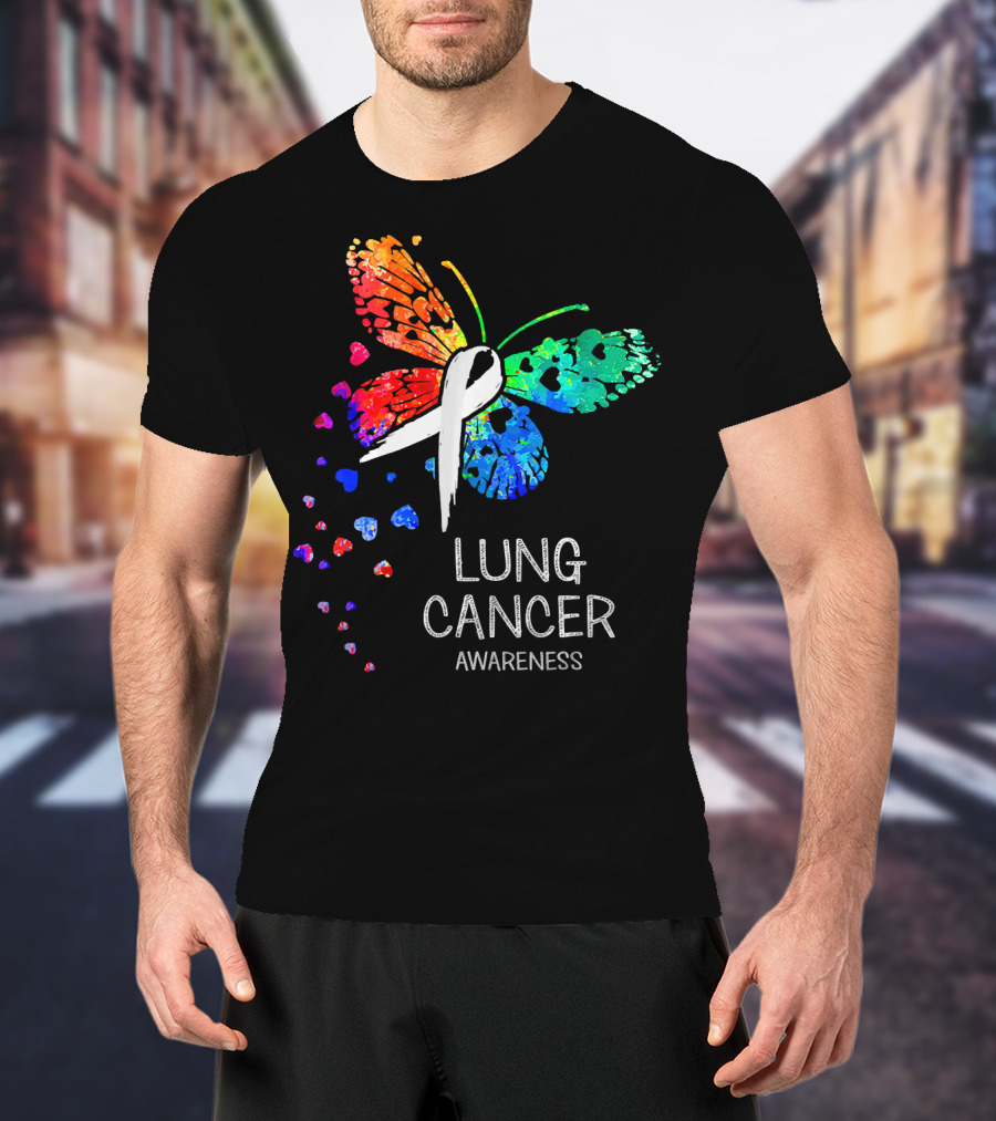 Lung Cancer Awareness Rainbow Butterfly T-Shirt
