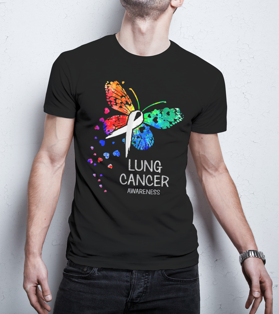 Lung Cancer Awareness Rainbow Butterfly T-Shirt