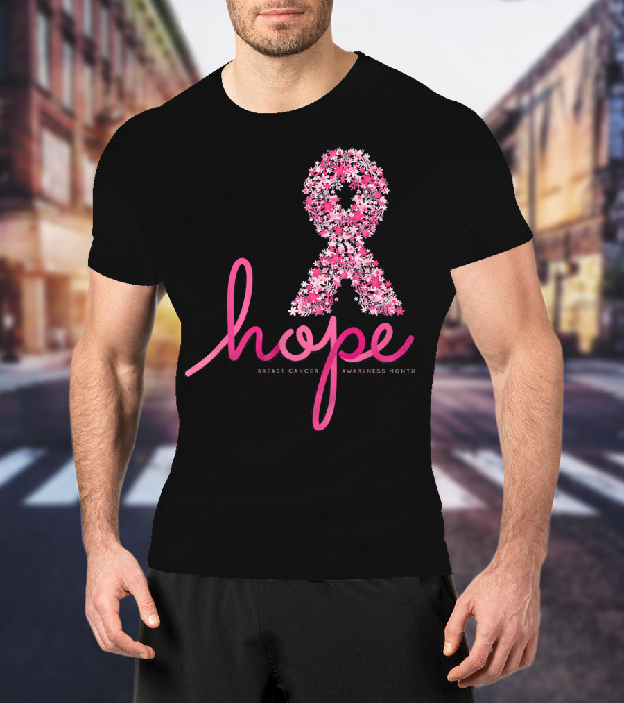 Hope Breast Cancer Awareness Month Pink Ribbon Floral T-Shirt
