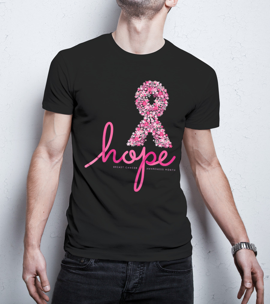 Hope Breast Cancer Awareness Month Pink Ribbon Floral T-Shirt