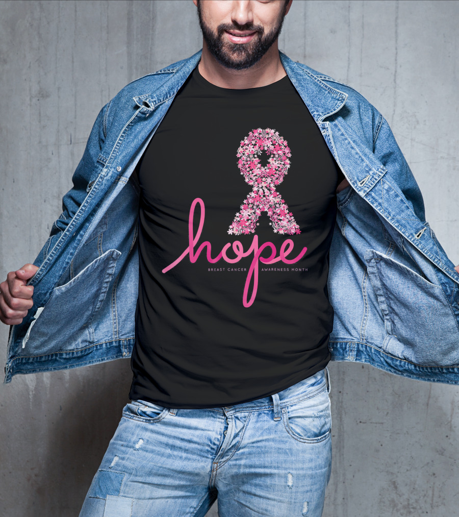 Hope Breast Cancer Awareness Month Pink Ribbon Floral T-Shirt