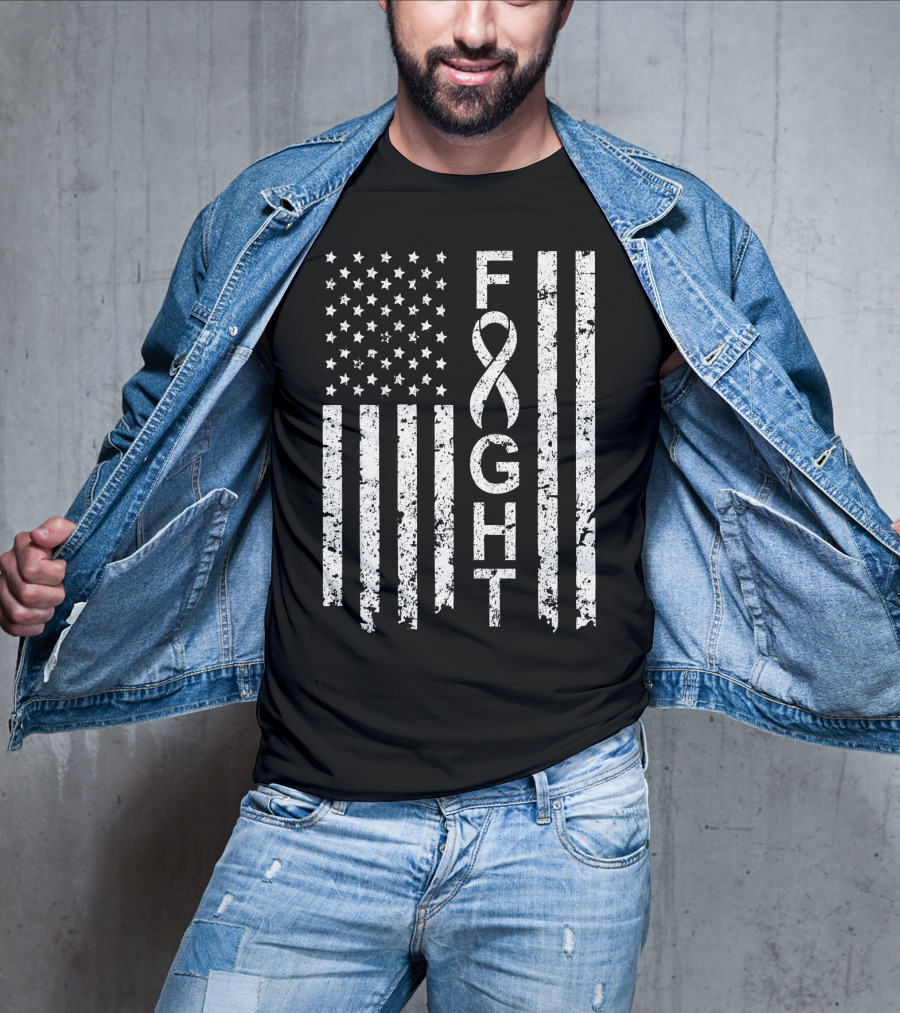 Lung Cancer Awareness American Flag Fight T-Shirt