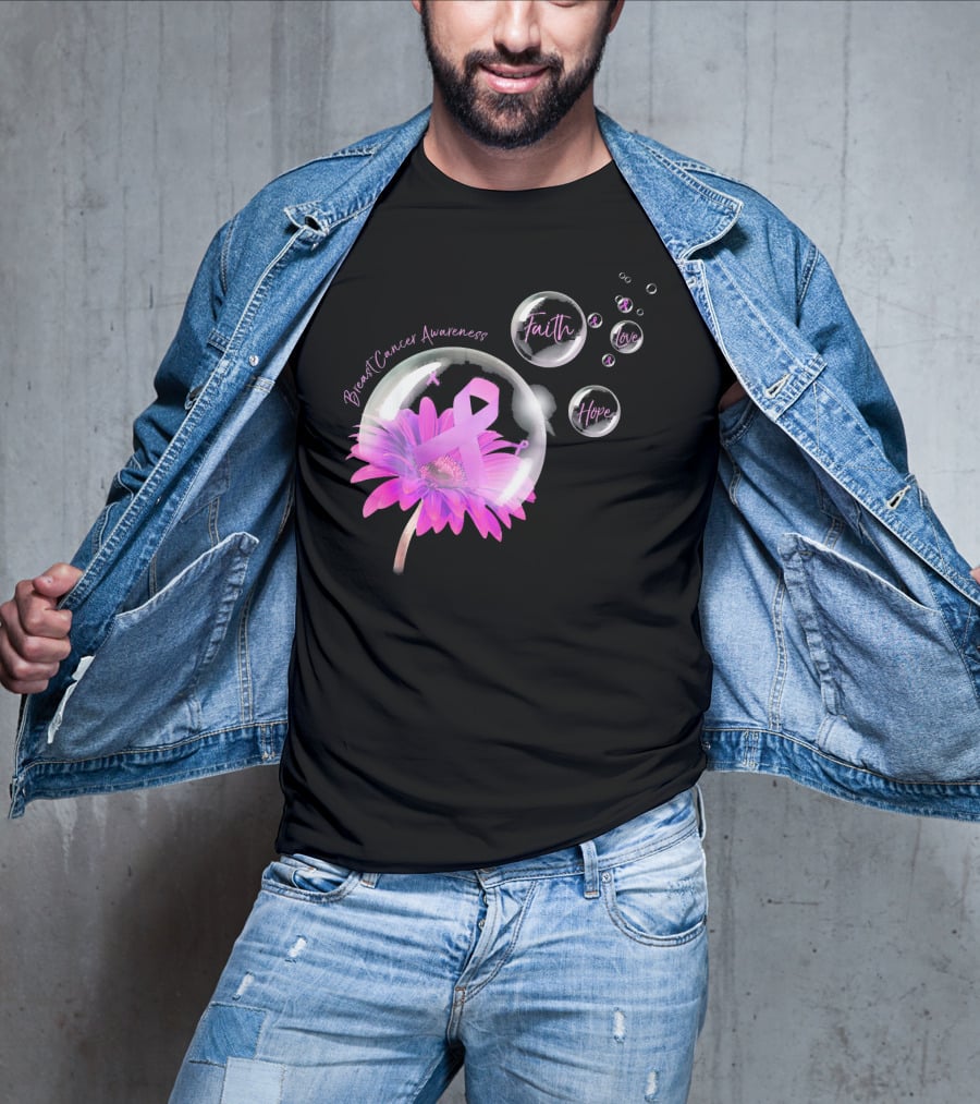 Breast Cancer Awareness Faith Hope Love Flower T-Shirt