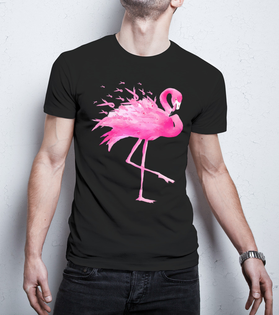 Flamingo Pink Ribbon Breast Cancer Awareness T-Shirt