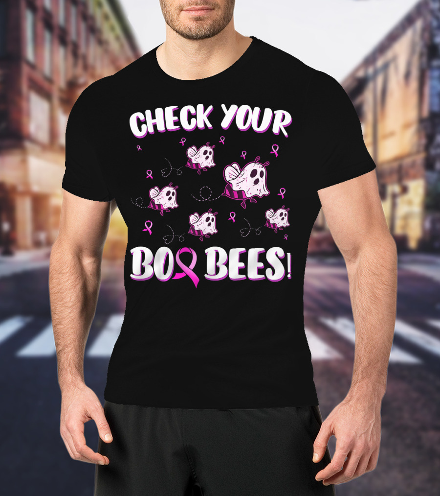 Check Your Boo Bees Breast Cancer Awareness Funny Ghost Bees T-Shirt