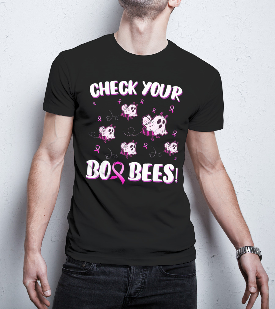 Check Your Boo Bees Breast Cancer Awareness Funny Ghost Bees T-Shirt