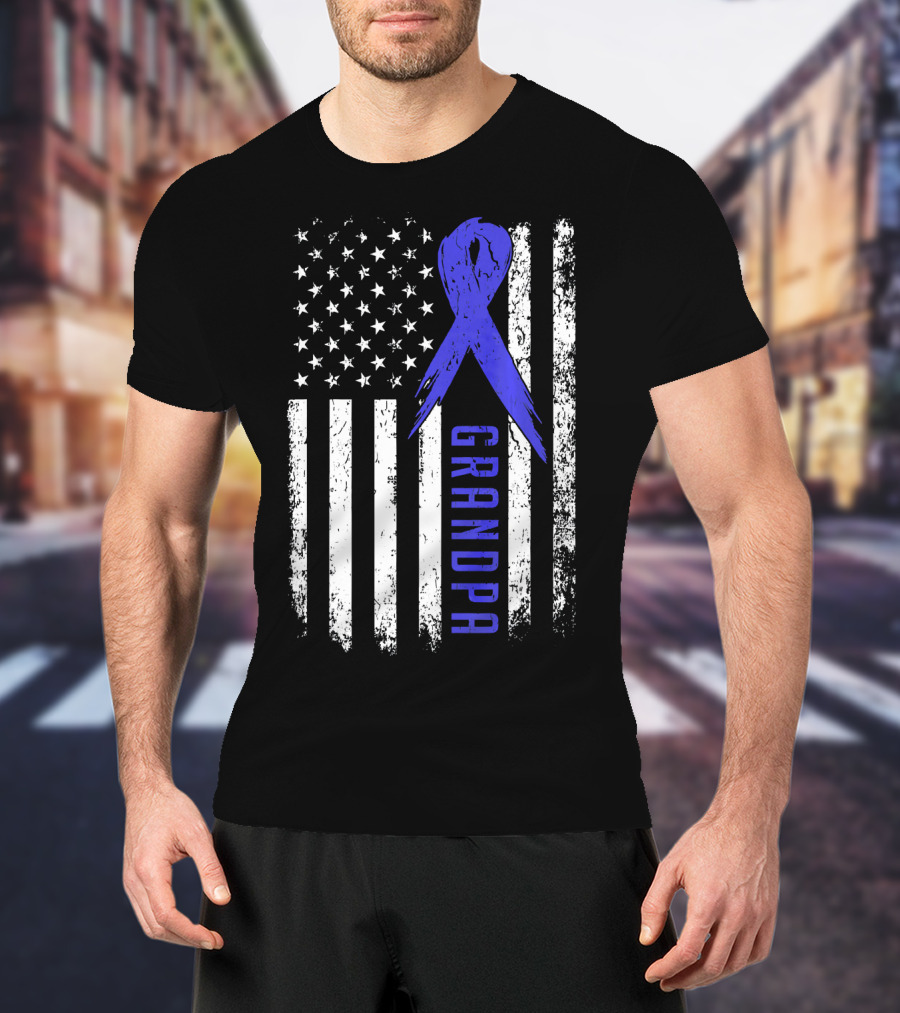 Grandpa American Flag Colon Cancer Awareness T-Shirt