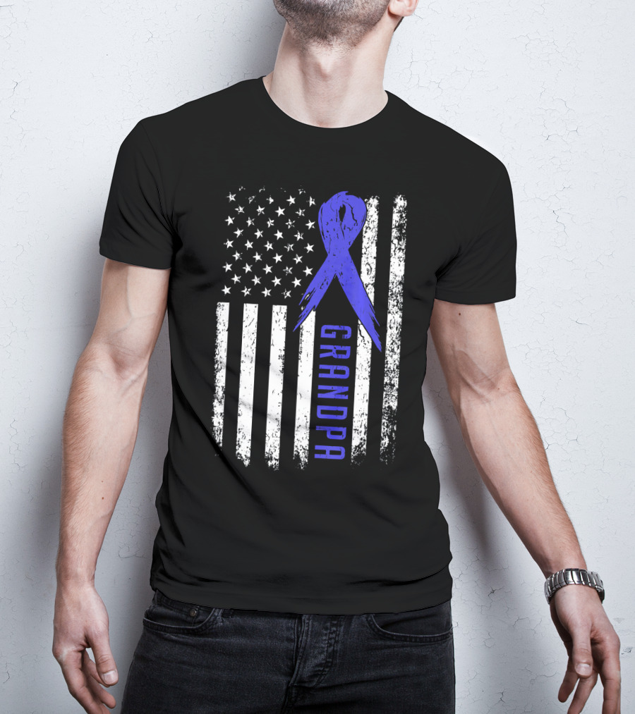 Grandpa American Flag Colon Cancer Awareness T-Shirt