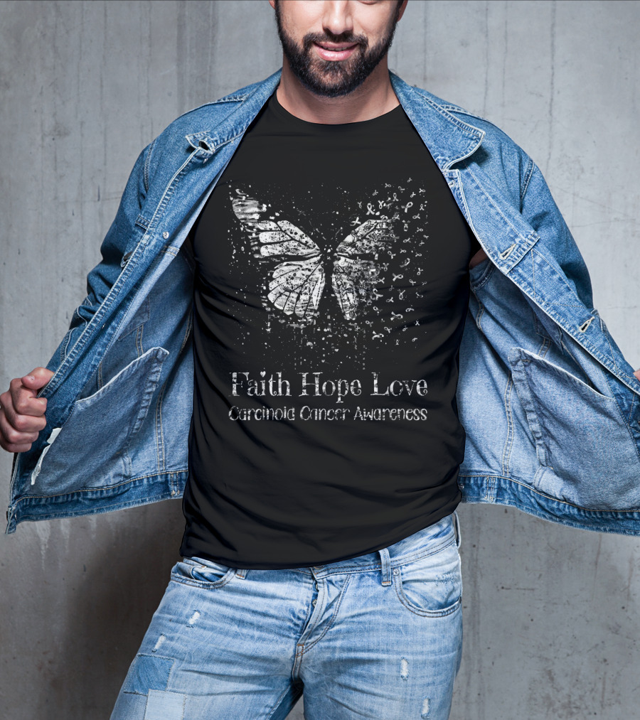 Faith Hope Love Carcinoid Cancer Awareness Butterfly T-Shirt