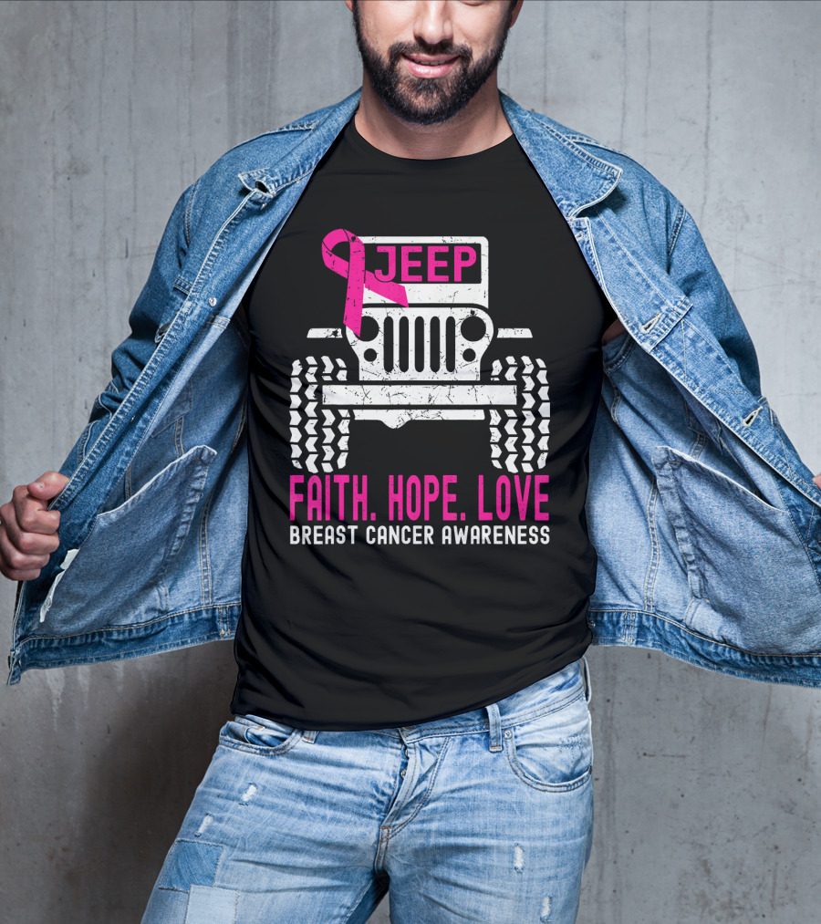 Jeep Faith Hope Love Breast Cancer Awareness T-Shirt