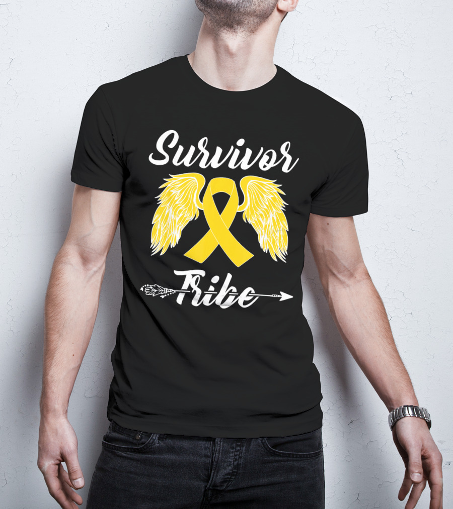 Survivor Tribe Childhood Cancer Awareness Yellow Ribbon Wings T-Shirt