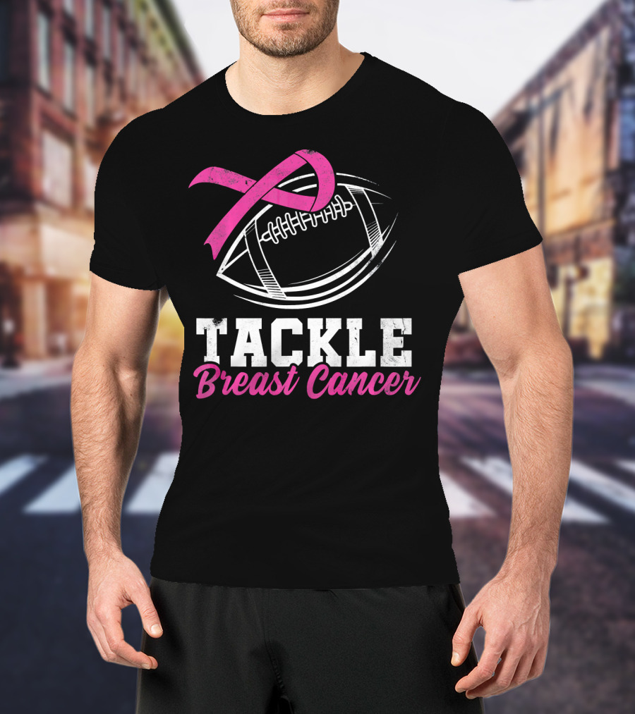 Tackle Breast Cancer Football Awareness Pink T-Shirt