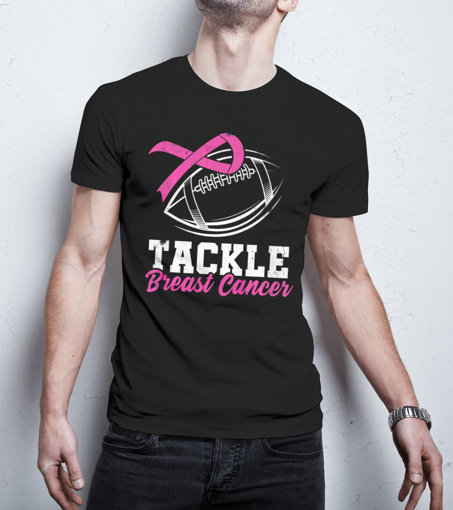Tackle Breast Cancer Football Awareness Pink T-Shirt