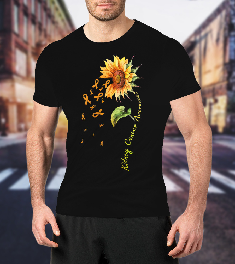 Kidney Cancer Awareness Sunflower With Yellow Ribbons T-Shirt