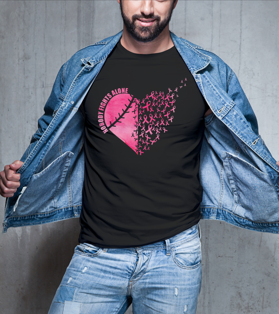 Nobody Fights Alone Heart Pink Ribbons Baseball Softball T-Shirt