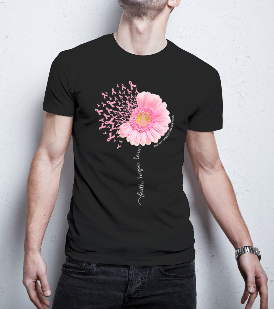 Faith Hope Love Dandelion Daisy Breast Cancer Awareness T-Shirt
