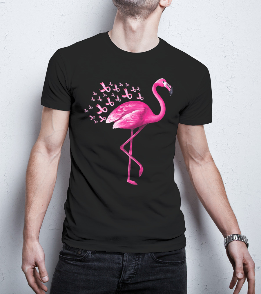Pink Flamingo With Breast Cancer Awareness Ribbons T-Shirt