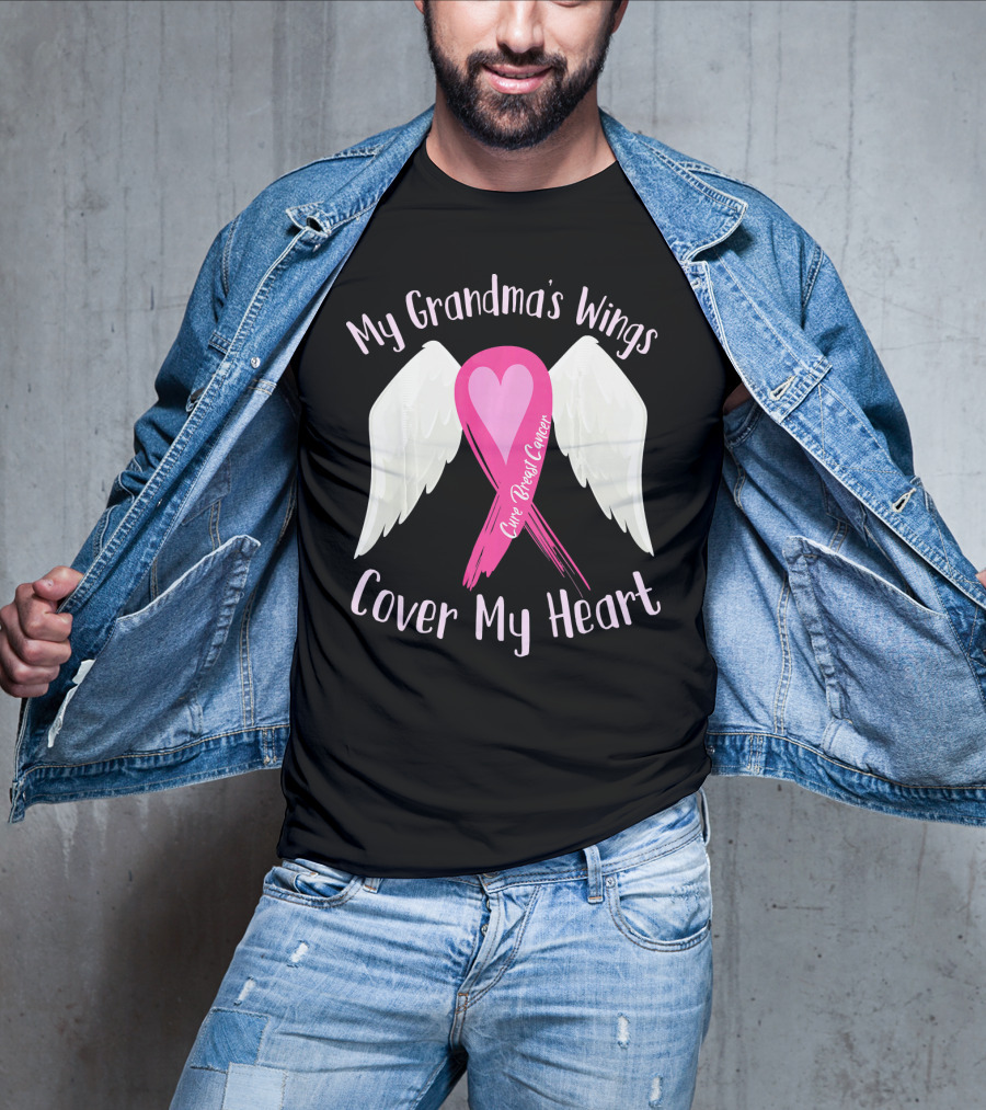 My Grandma's Wings Cure Breast Cancer Cover My Heart T-Shirt