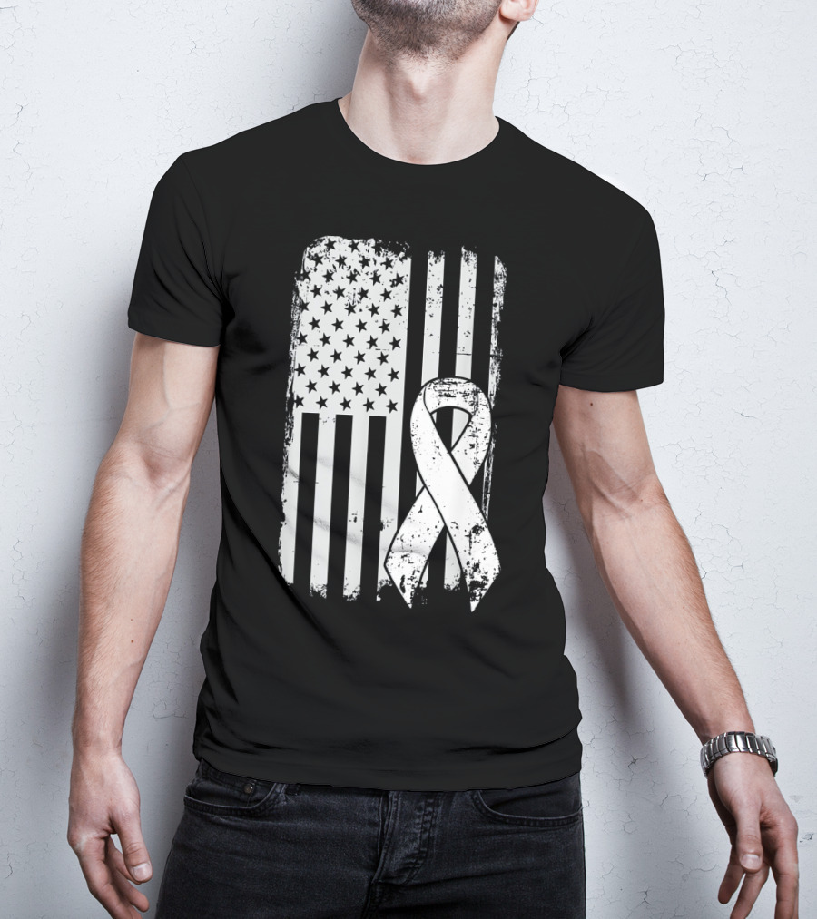 Mens Lung Cancer Awareness Distressed American Flag T-Shirt
