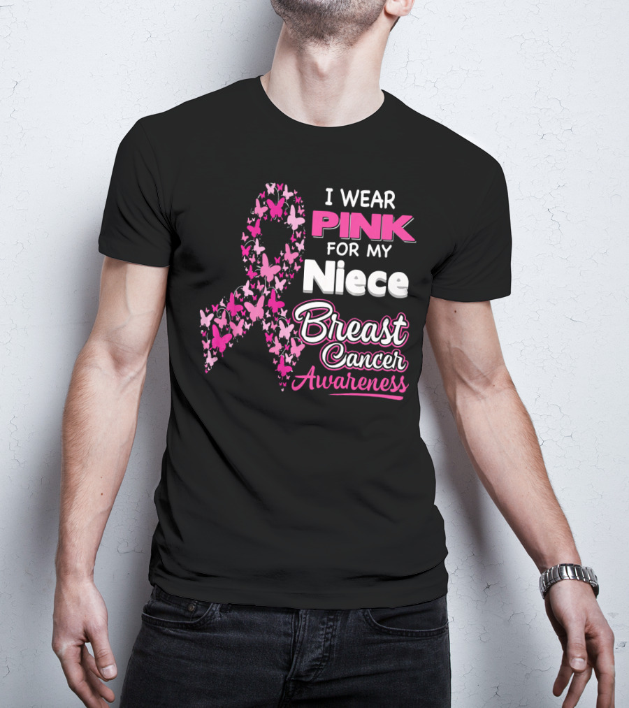 I Wear Pink For My Niece Breast Cancer Awareness Butterfly T-Shirt