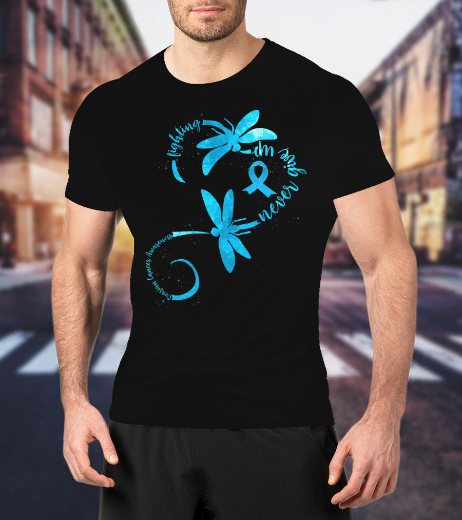 Fighting Never Give Up Ovarian Cancer Awareness Dragonfly T-Shirt
