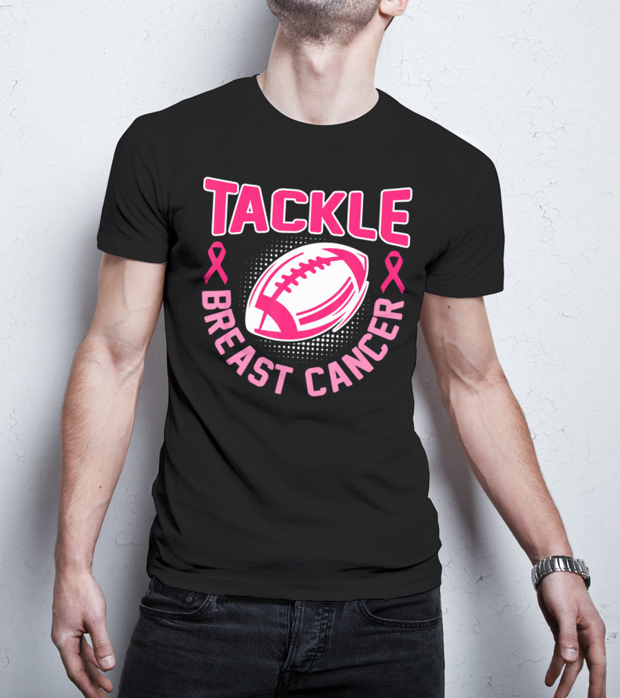 Tackle Breast Cancer Pink Ribbon Awareness Football T-Shirt