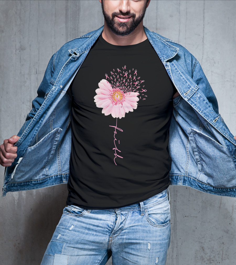 Faith Daisy Flower Pink Ribbon Breast Cancer T-Shirt