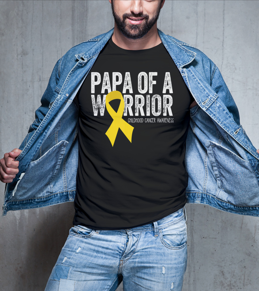 Papa Of A Warrior Childhood Cancer Awareness T-Shirt