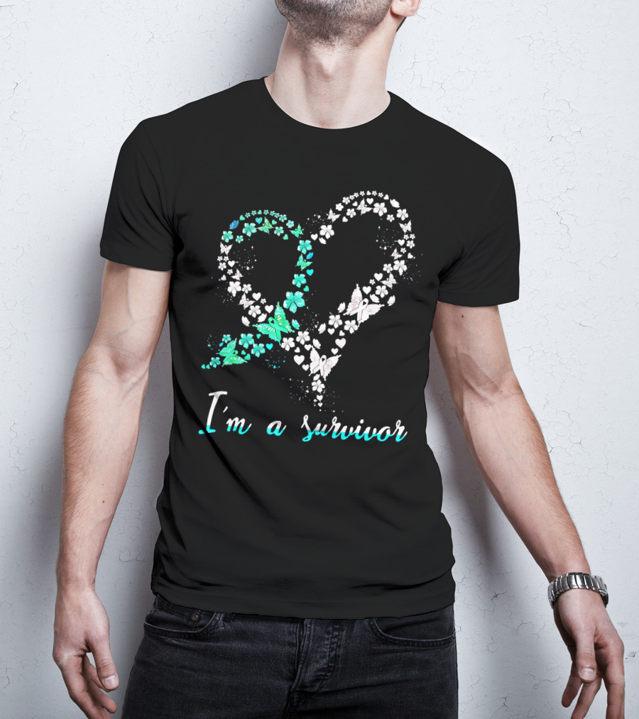 I'm A Survivor Heart Butterfly Floral Cervical Cancer Awareness T-Shirt
