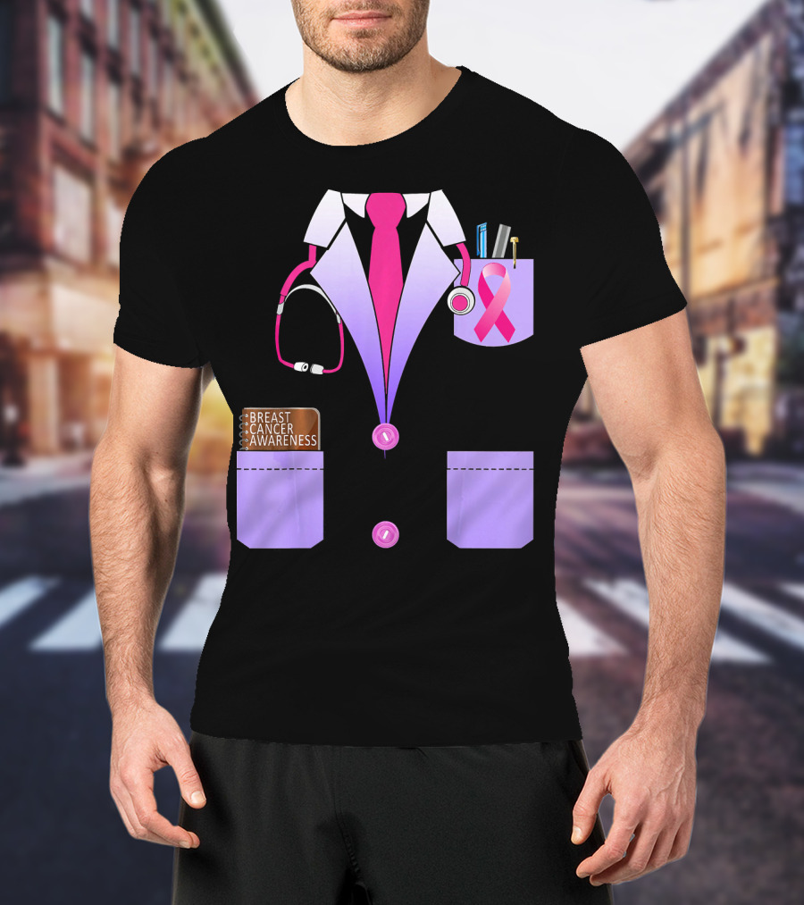Breast Cancer Awareness Doctor Stethoscope Ribbon Medical Suit T-Shirt