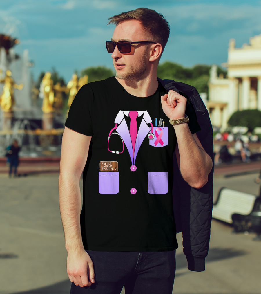 Breast Cancer Awareness Doctor Stethoscope Ribbon Medical Suit T-Shirt
