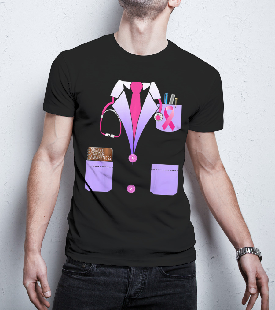 Breast Cancer Awareness Doctor Stethoscope Ribbon Medical Suit T-Shirt