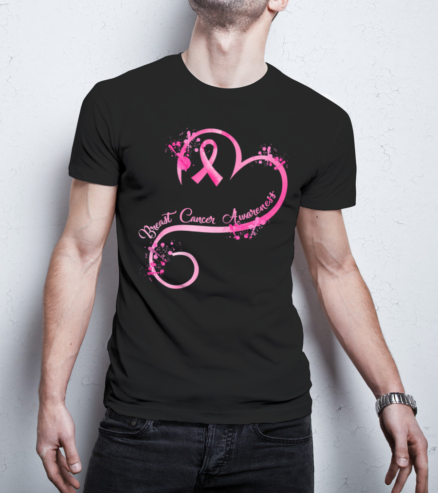 Heart Pink Ribbon Breast Cancer Awareness T-Shirt