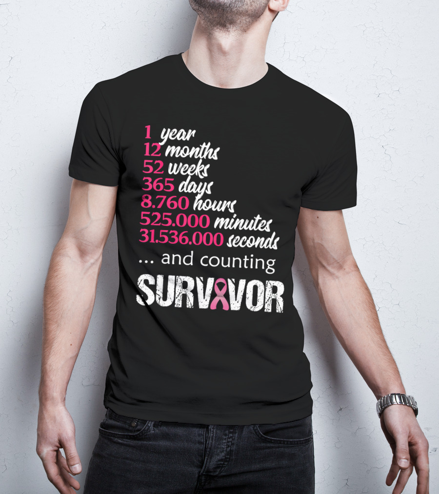 1 Year Survivor Breast Cancer And Counting Pink T-Shirt