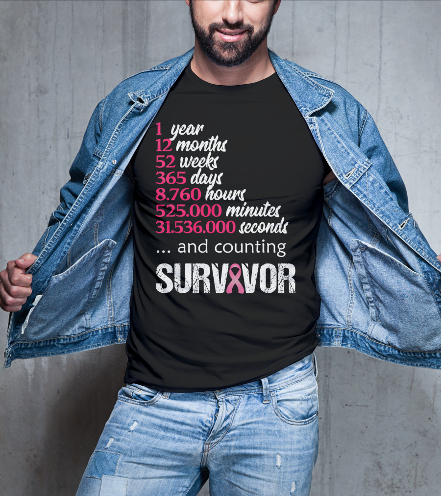 1 Year Survivor Breast Cancer And Counting Pink T-Shirt