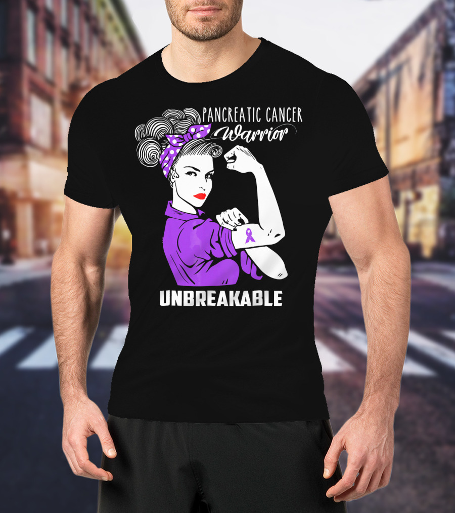 Pancreatic Cancer Warrior Rosie The Riveter Unbreakable T-Shirt
