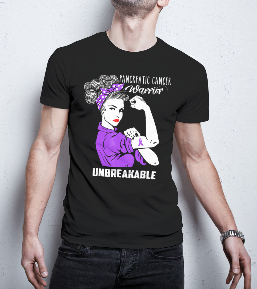 Pancreatic Cancer Warrior Rosie The Riveter Unbreakable T-Shirt
