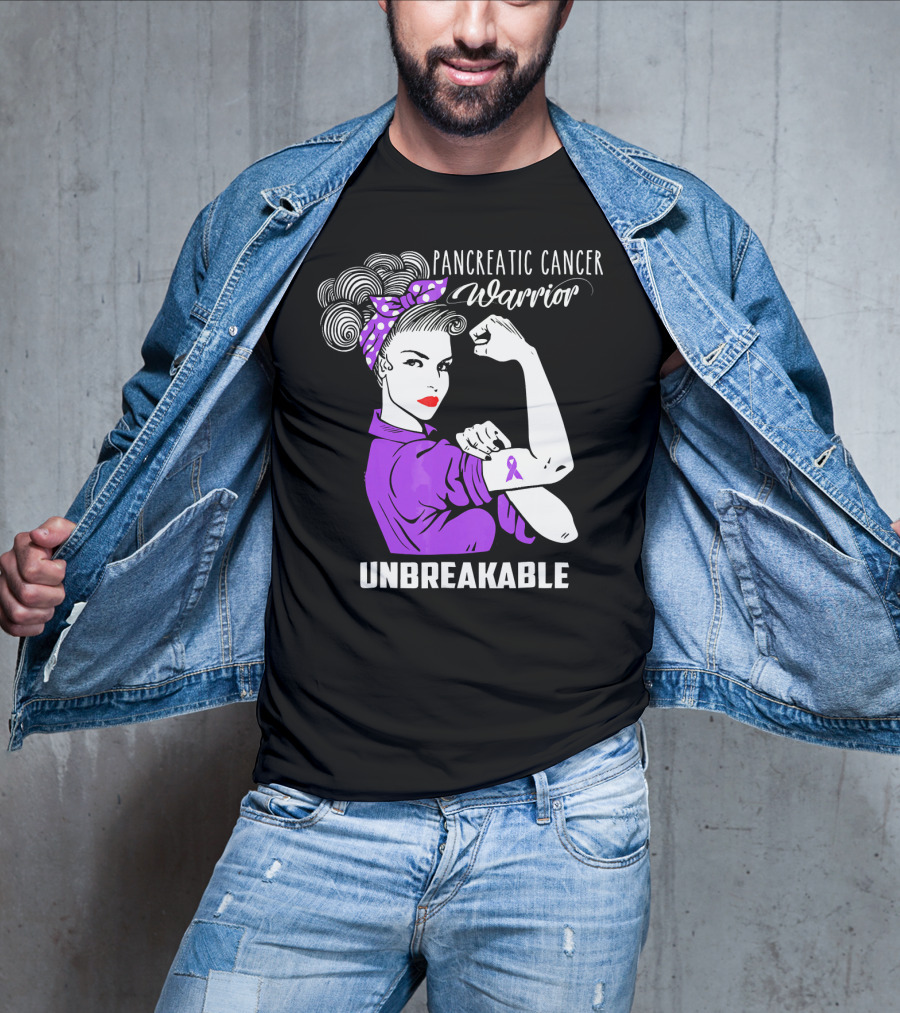 Pancreatic Cancer Warrior Rosie The Riveter Unbreakable T-Shirt