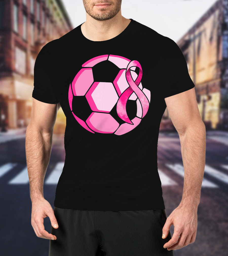 Pink Ribbon Soccer Ball Breast Cancer Awareness T-Shirt