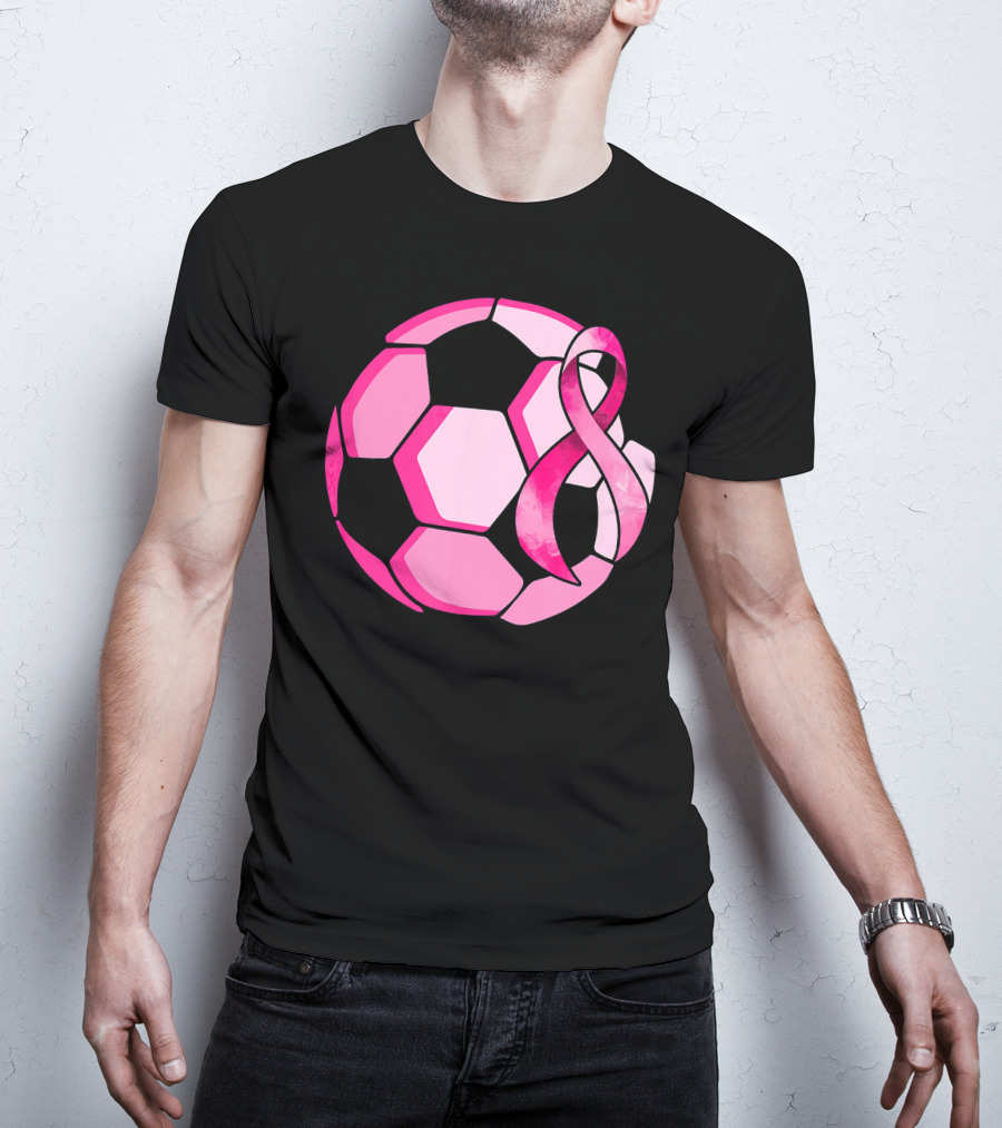 Pink Ribbon Soccer Ball Breast Cancer Awareness T-Shirt