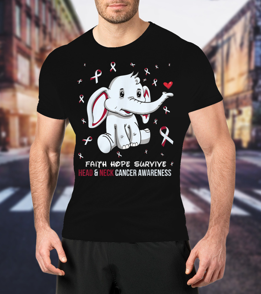Faith Hope Survive Head And Neck Cancer Awareness Elephant T-Shirt
