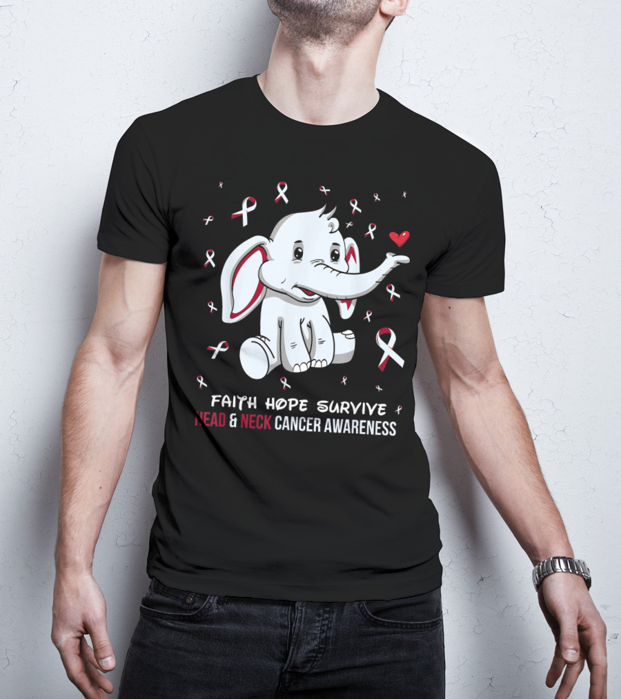 Faith Hope Survive Head And Neck Cancer Awareness Elephant T-Shirt