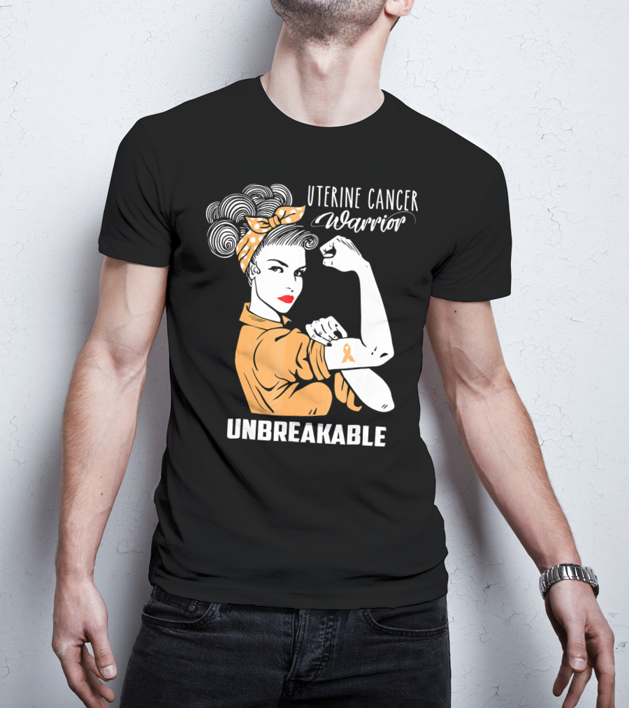 Uterine Cancer Warrior Unbreakable Rosie The Riveter T-Shirt