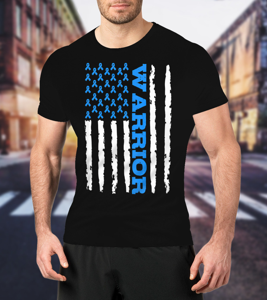 Prostate Cancer Warrior Blue Ribbon American Flag T-Shirt