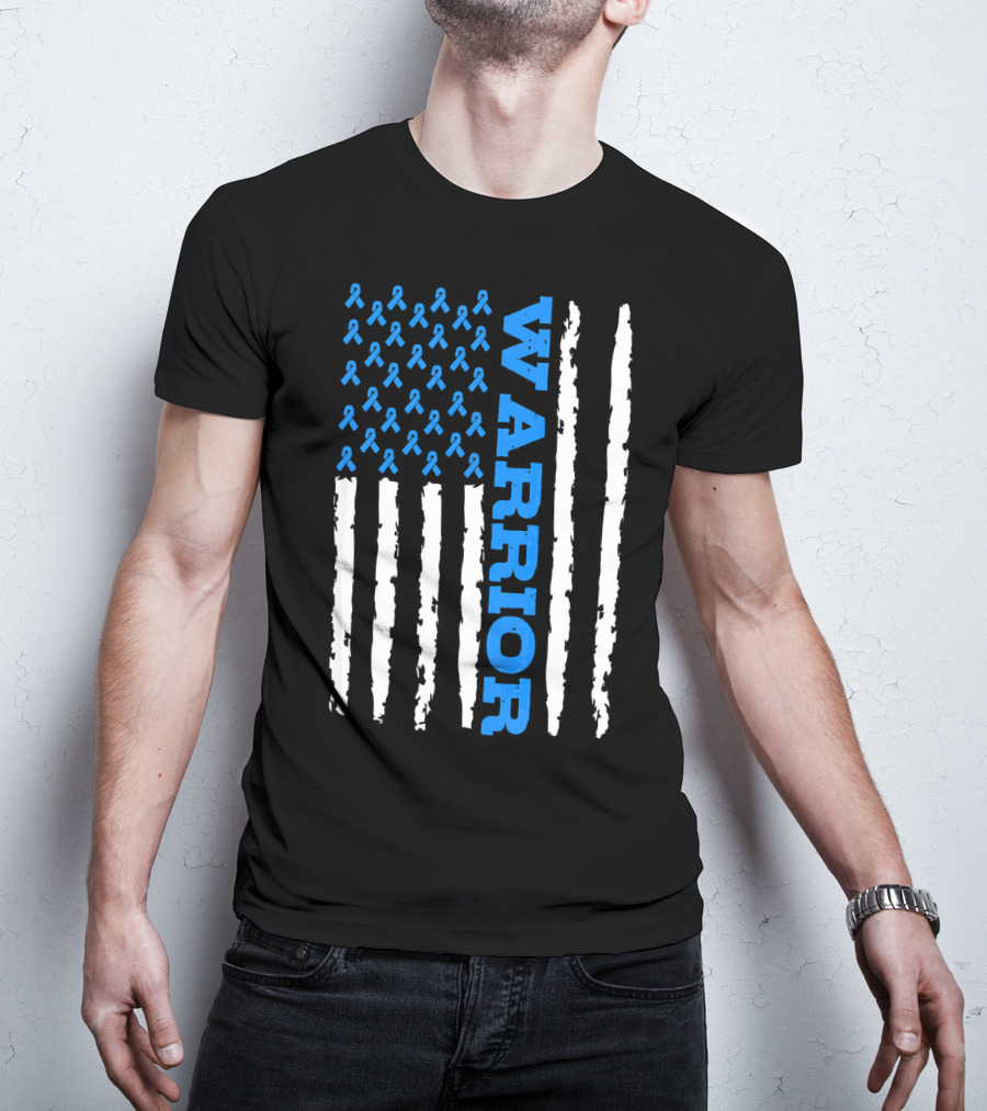 Prostate Cancer Warrior Blue Ribbon American Flag T-Shirt