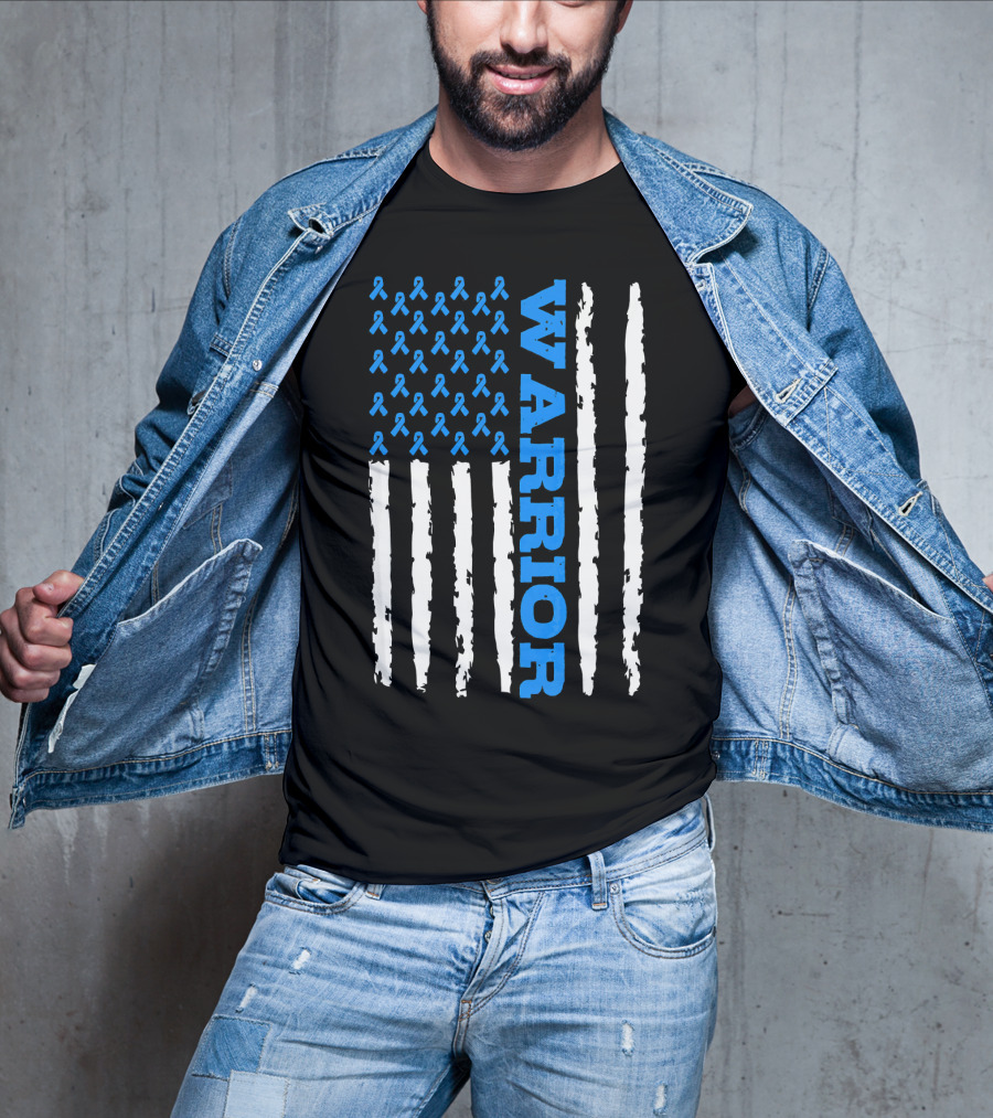 Prostate Cancer Warrior Blue Ribbon American Flag T-Shirt