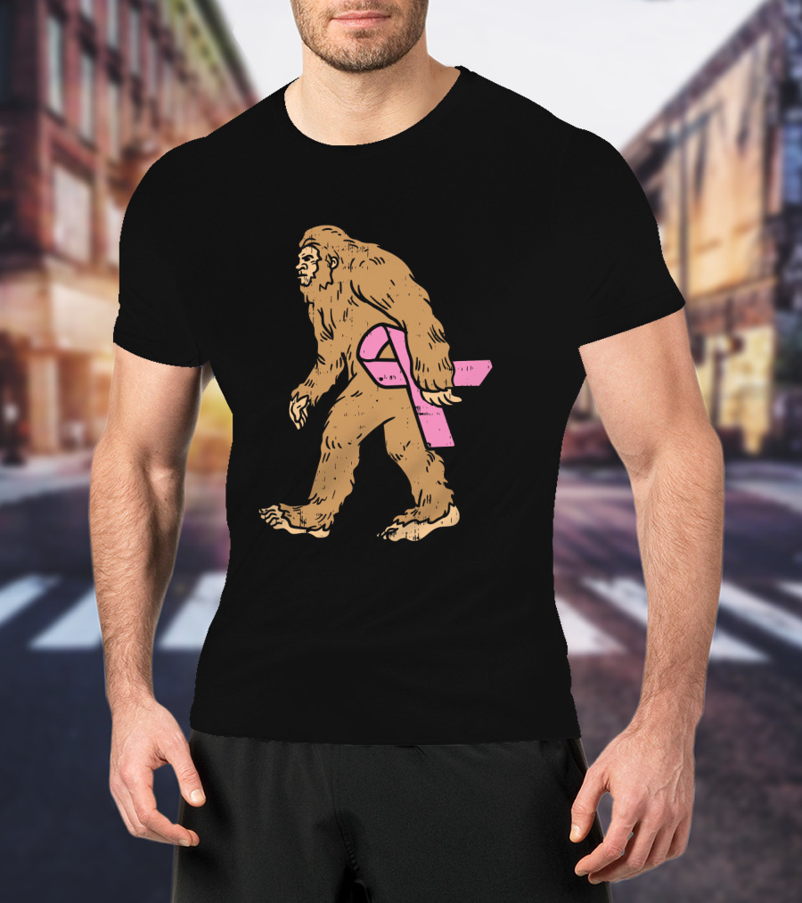 Bigfoot Sasquatch Funny Pink Ribbon Breast Cancer Awareness T-Shirt