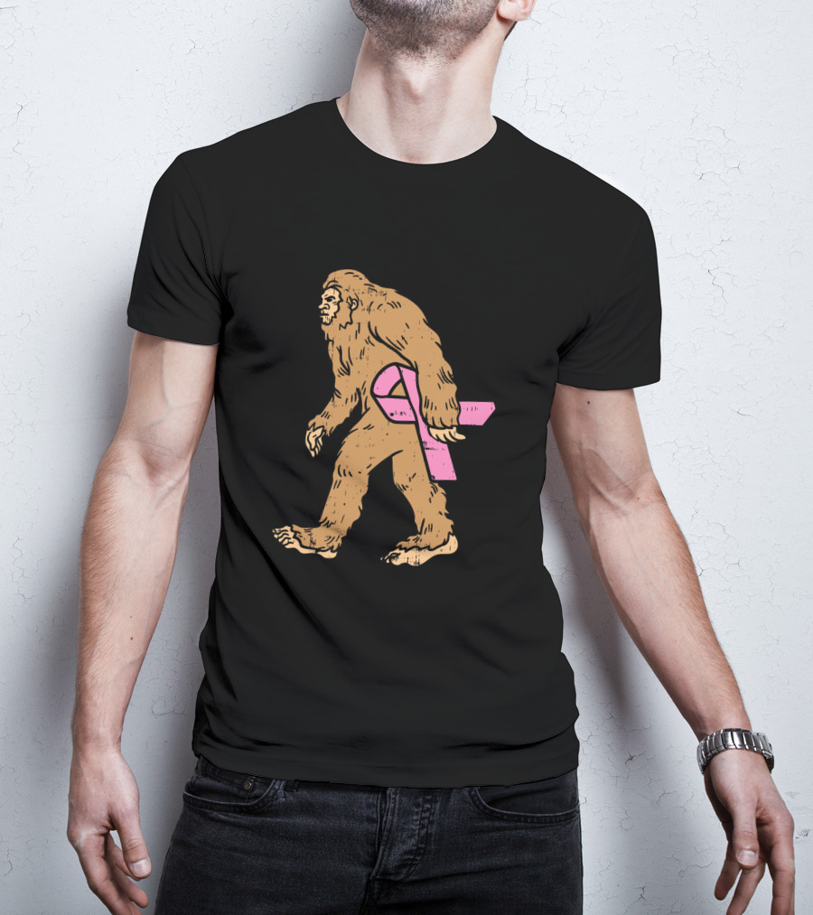 Bigfoot Sasquatch Funny Pink Ribbon Breast Cancer Awareness T-Shirt