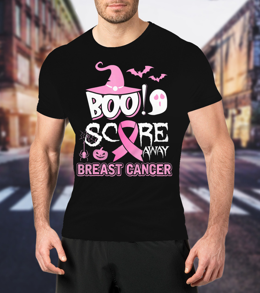 BOO Scare Away Breast Cancer Pink Ribbon Halloween T-Shirt